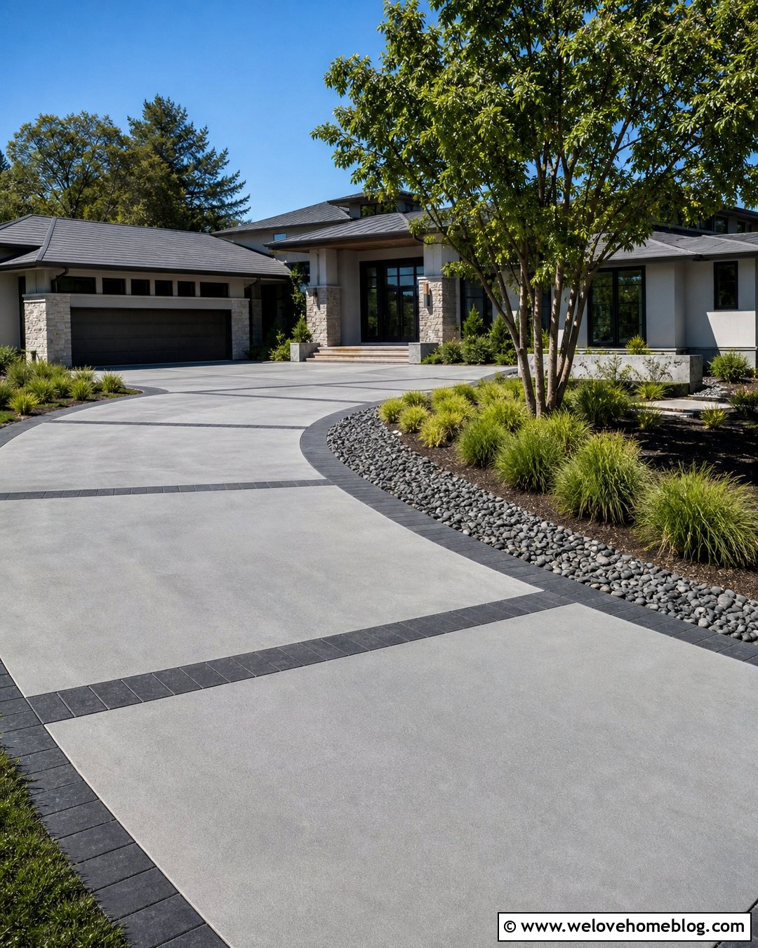 Curved Mixed Material Driveway - 20 Modern Curved Driveway Ideas