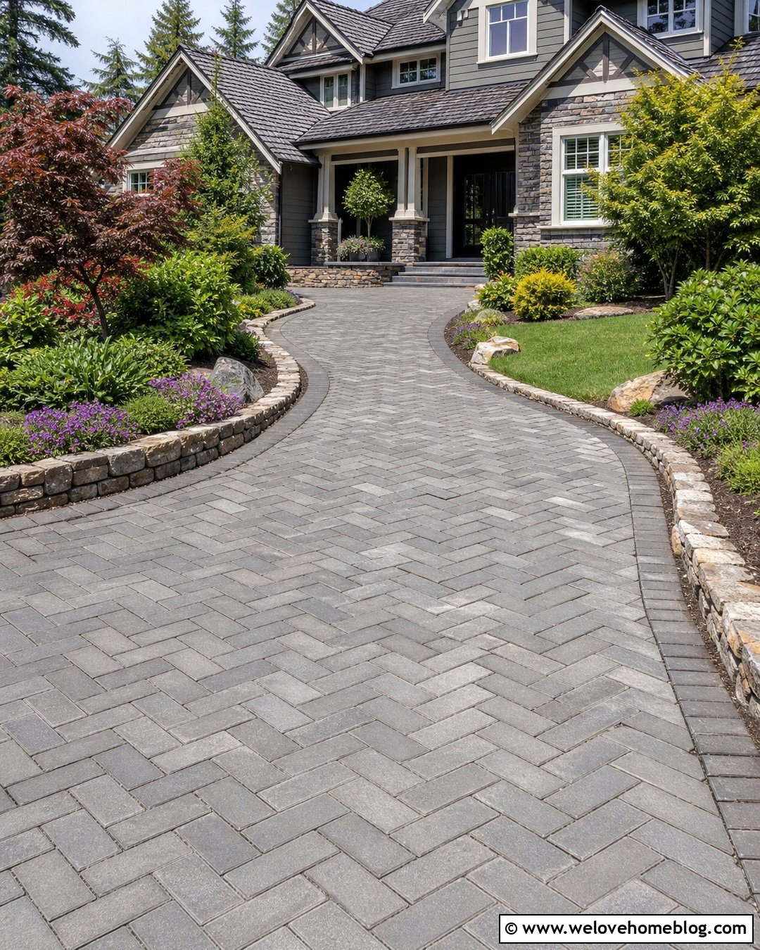 Curved Monoblock Driveway With Stone Edging - 20 Monoblock Driveway Ideas