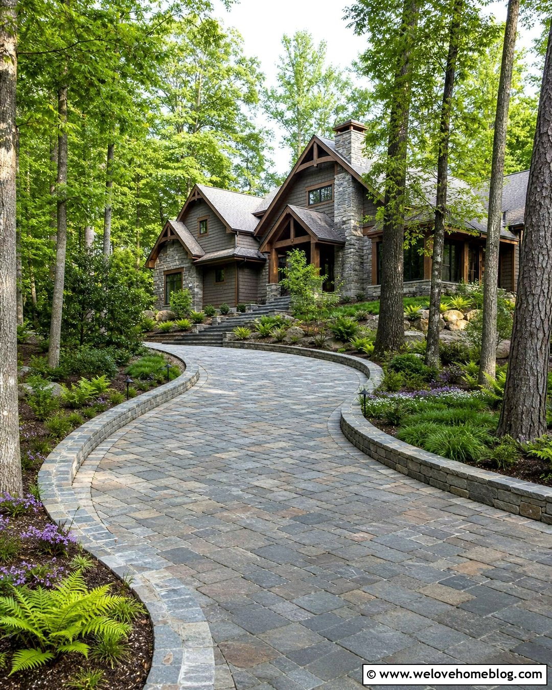 Curved Natural Stone Driveway - 35 Beautiful Driveways Ideas