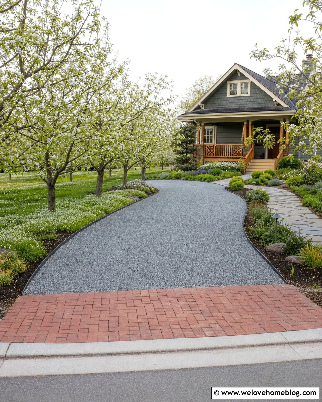 Curved Orchard Driveway With Pear Trees - 20 Orchard Driveway Ideas