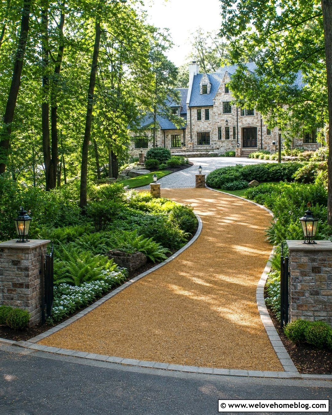 Curved Palace Driveway Through Wooded Grounds