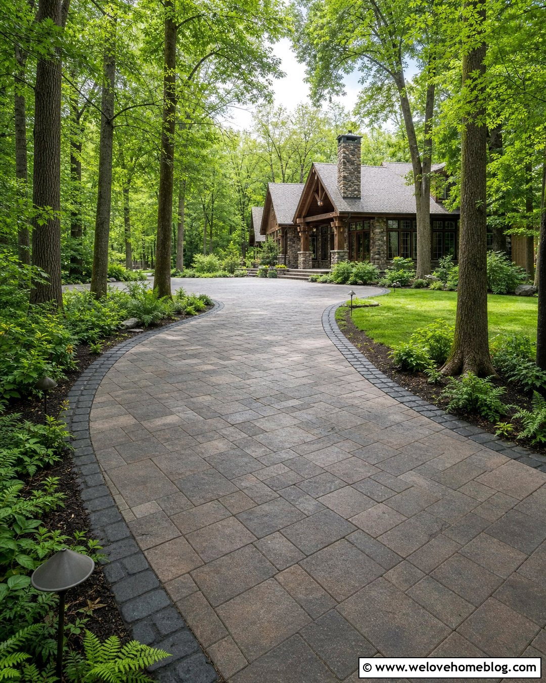 Curved Paver Driveway With Trees - 25 Driveway Paving Stones Ideas