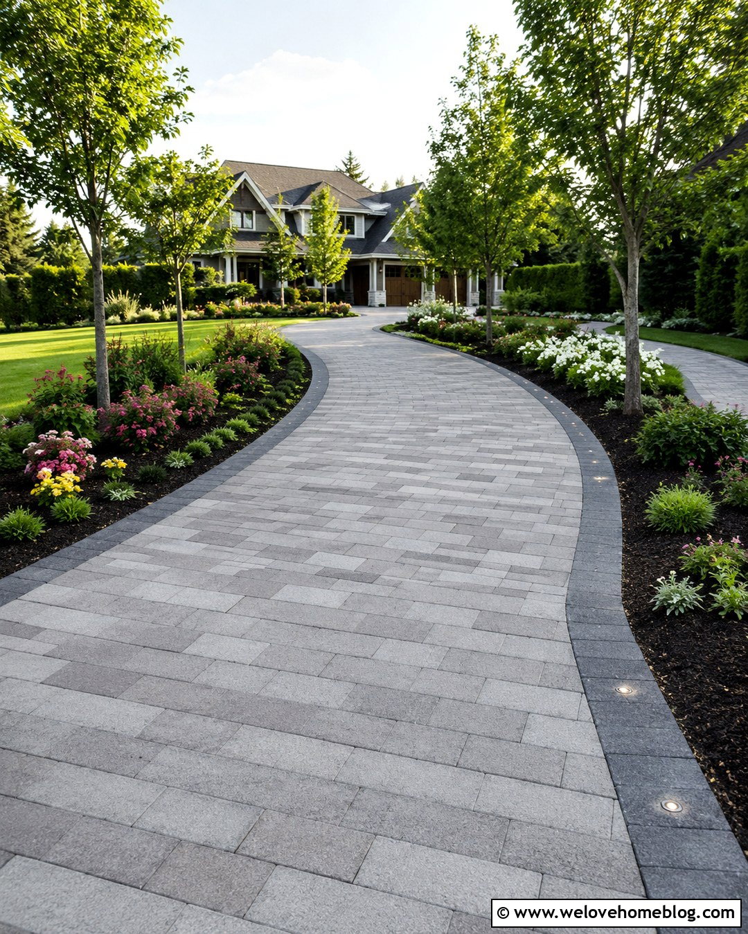 Curved Paver Driveway With Trees - 20 Dream House Driveway Ideas