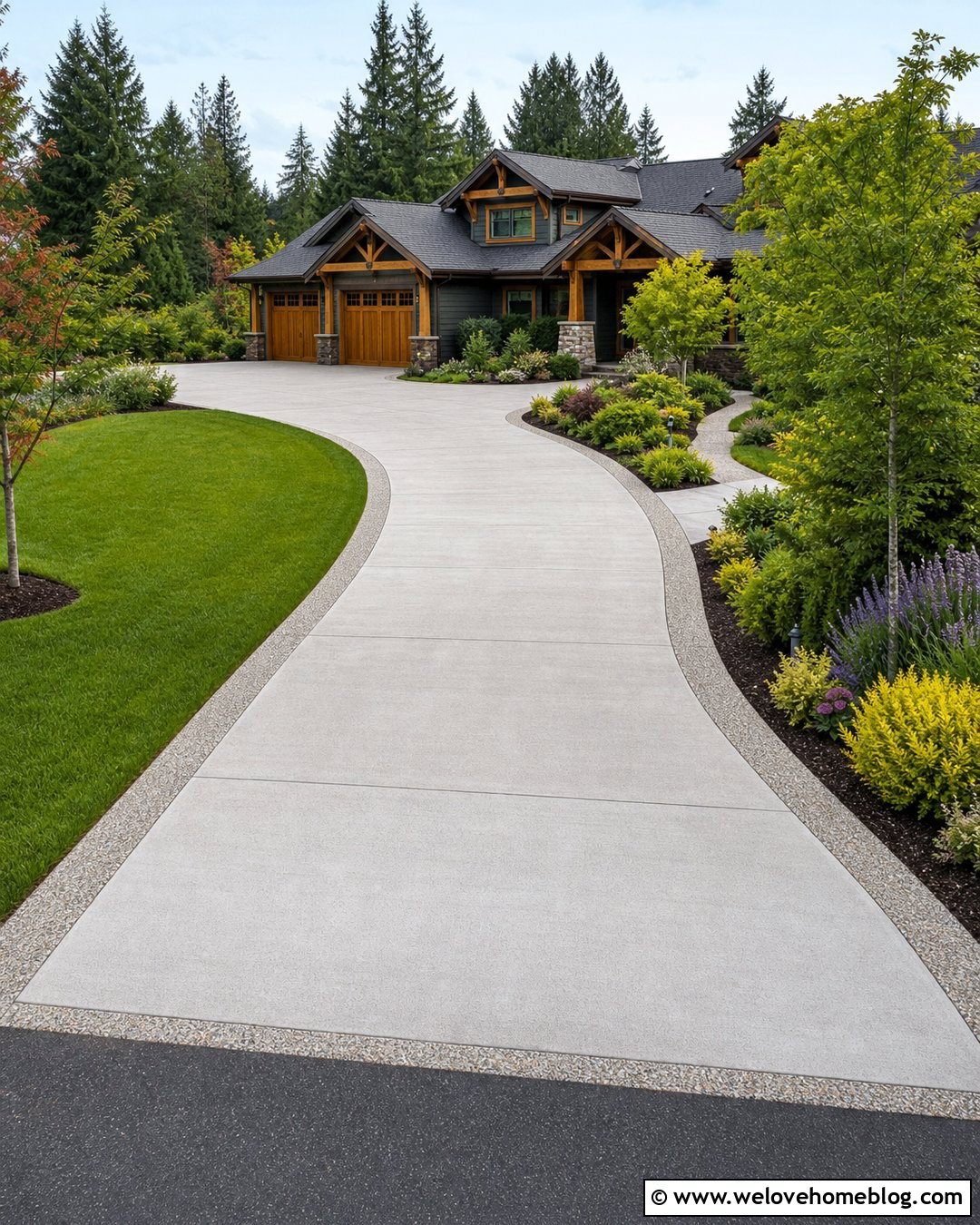 Curved Poured Concrete Driveway - 20 Poured Concrete Driveway Ideas