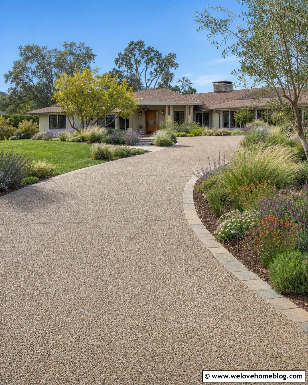 Curved Ranch House Driveway With Native Landscaping - 20 Ranch House Driveway Ideas