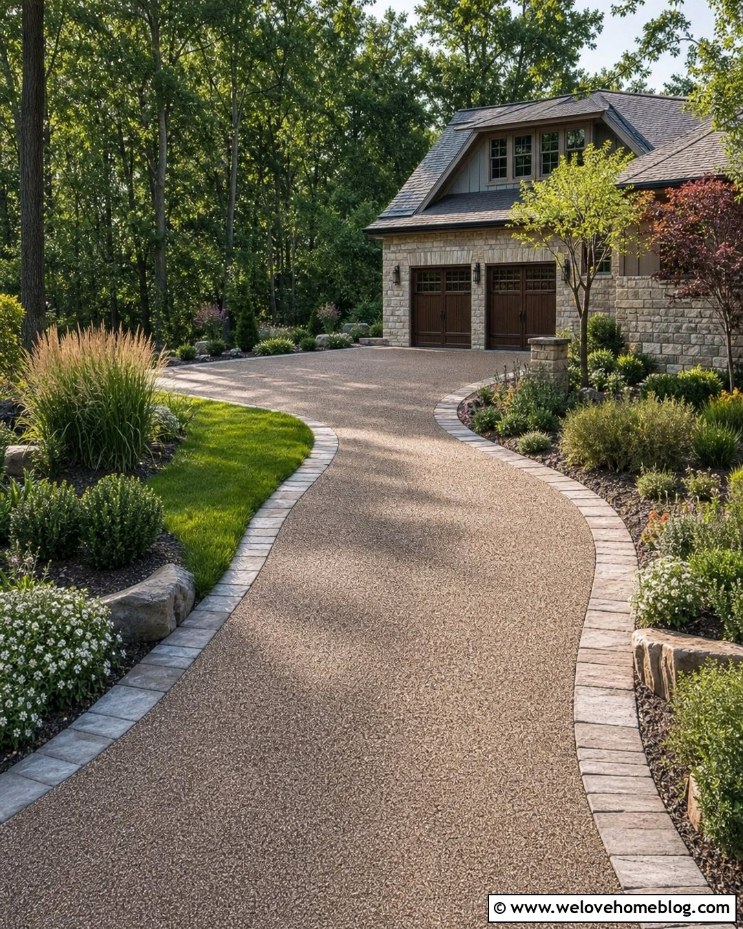 Curved Resin Driveway With Natural Stone Edging - 40 resin driveway ideas