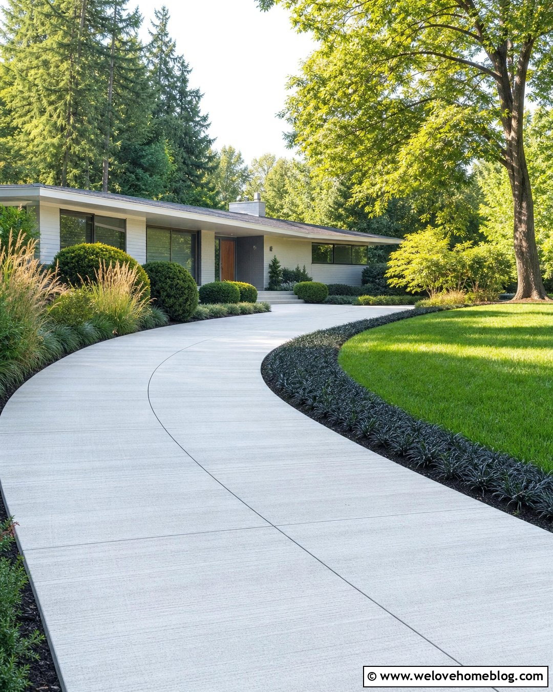 Curved Ribbon Driveway With Mondo Grass - 20 Ribbon Driveway Ideas