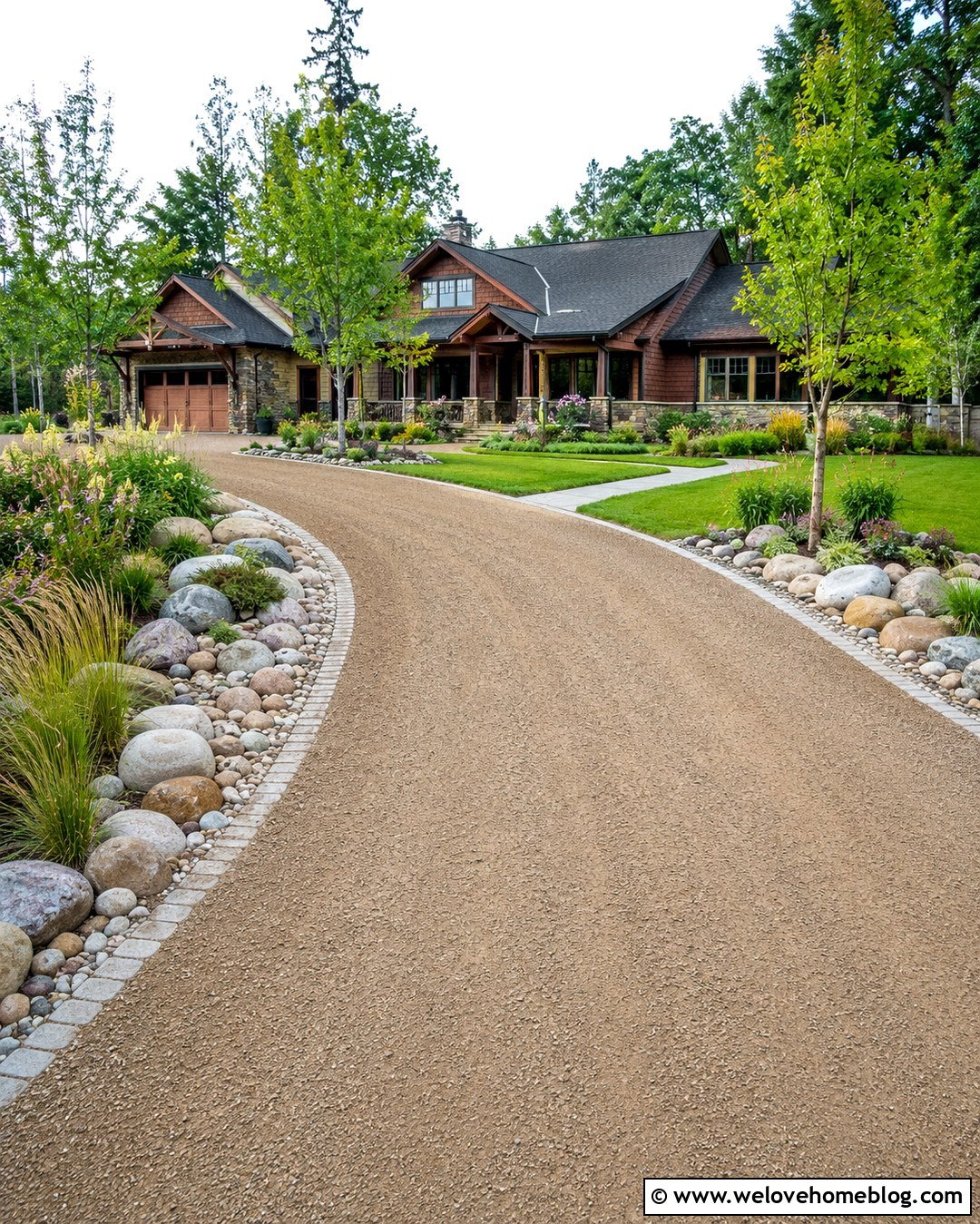 Curved Road Base Driveway With Stone Borders - 20 Road Base Driveway Ideas