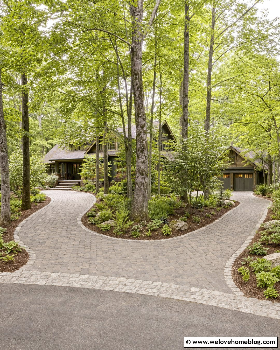 Curved Roundabout Driveway Around Mature Trees - 35 Roundabout Driveway Ideas