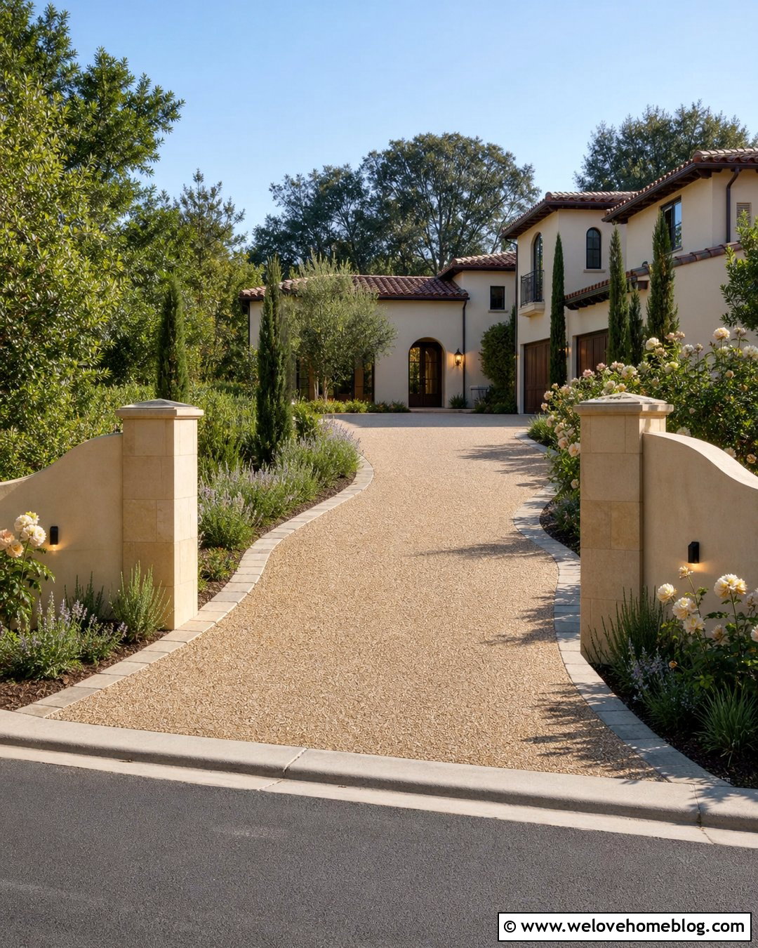 Curved Sandstone Wall With Resin Driveway - 20 Curved Stone Wall Driveway Entrance Ideas