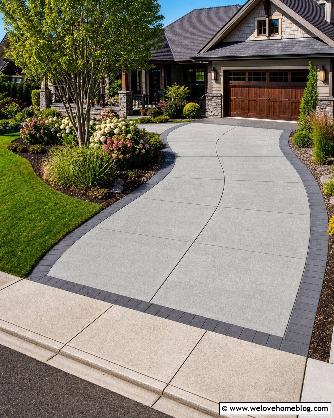 Curved Saw Cut Concrete Driveway