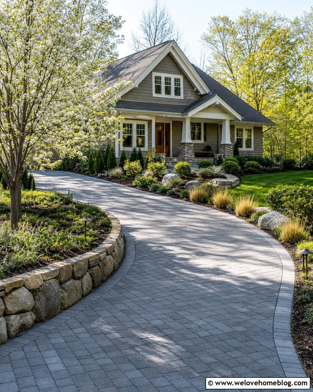Curved Shingle Driveway With Stone Borders - 25 Shingle Driveway Ideas
