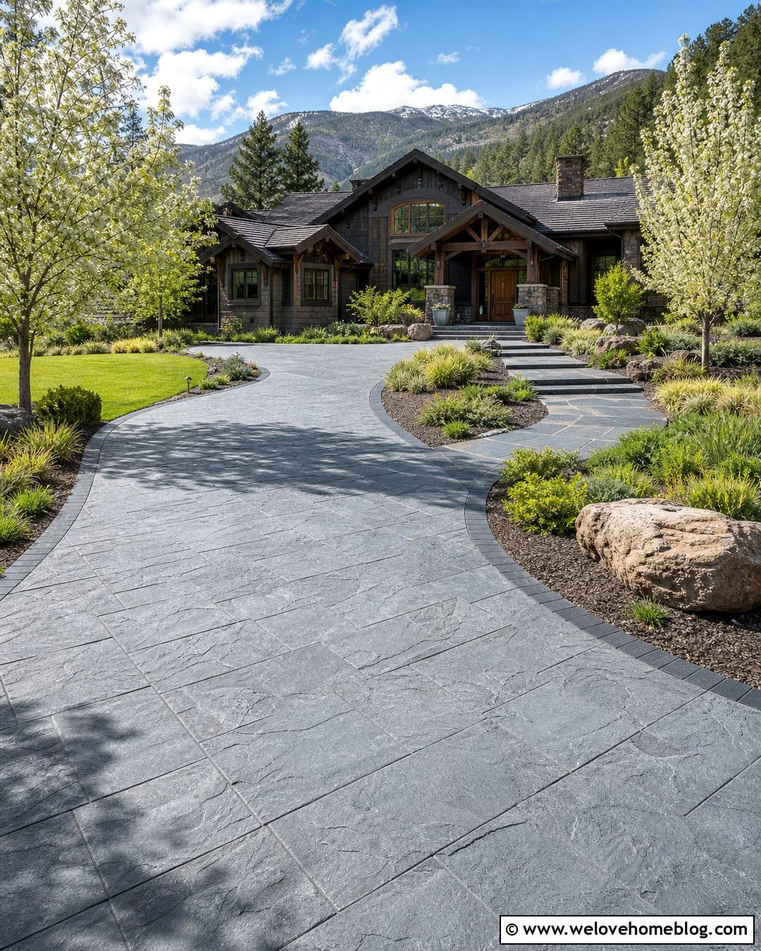 Curved Slate Concrete Driveway Resurfacing - 30 Concrete Driveway Resurfacing Ideas