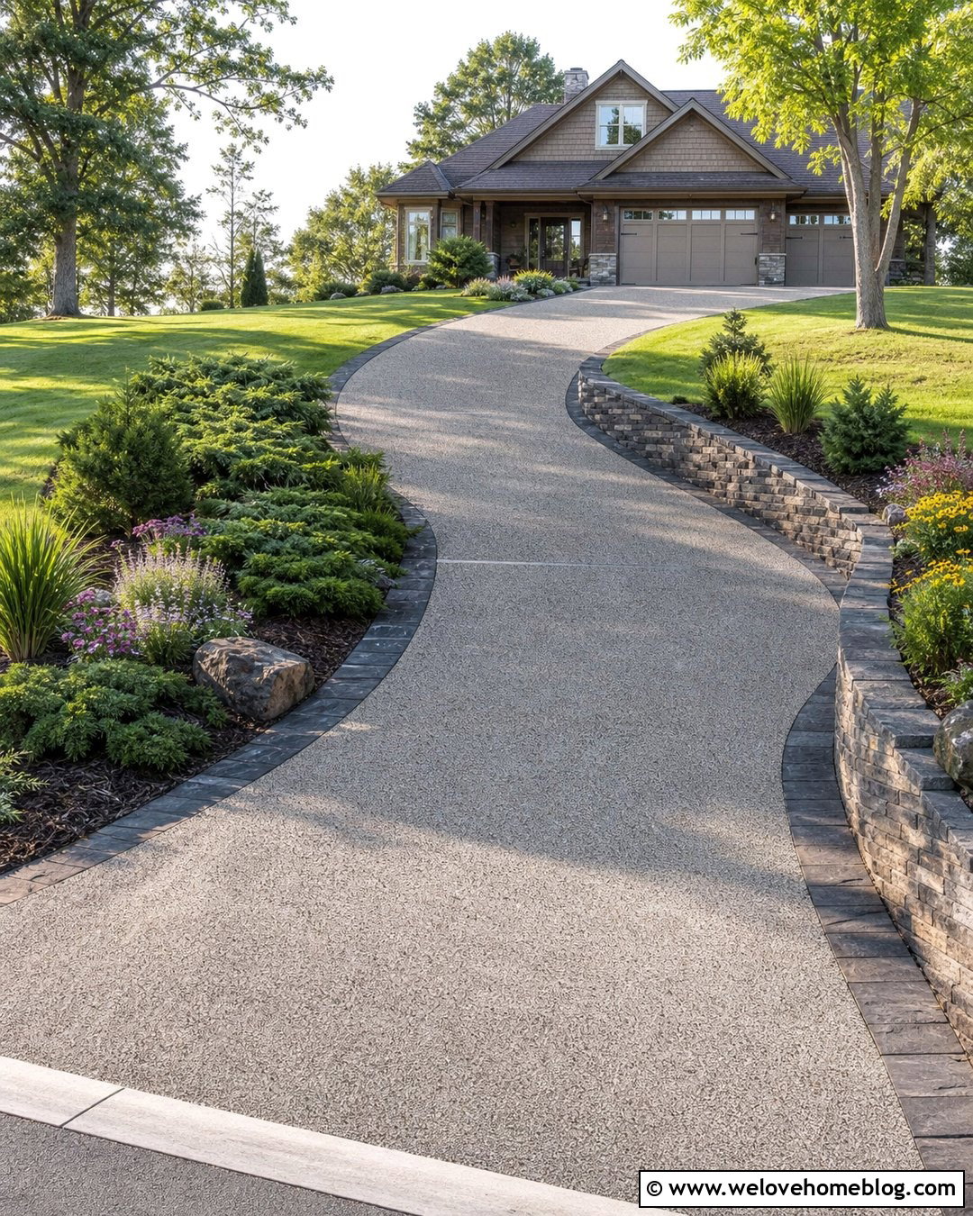 Curved Sloped Driveway With Exposed Aggregate - 30 sloped driveway ideas