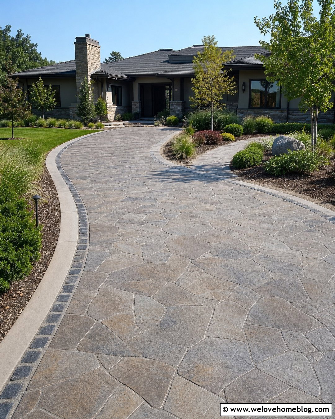 Curved Stamped Concrete Driveway - 35 Stamped Concrete Driveway Ideas