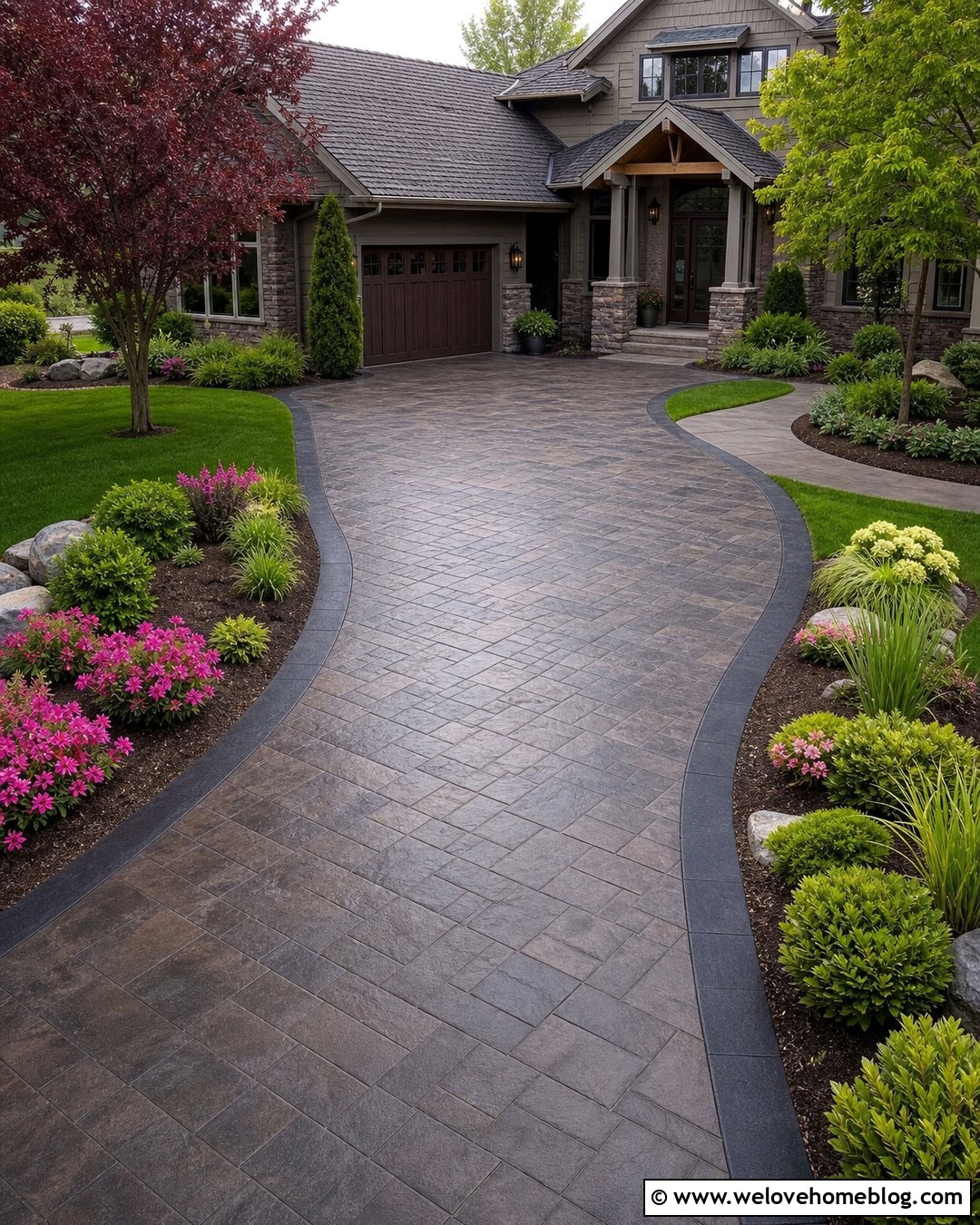 Curved Stamped Concrete Driveway - 35 home driveway ideas