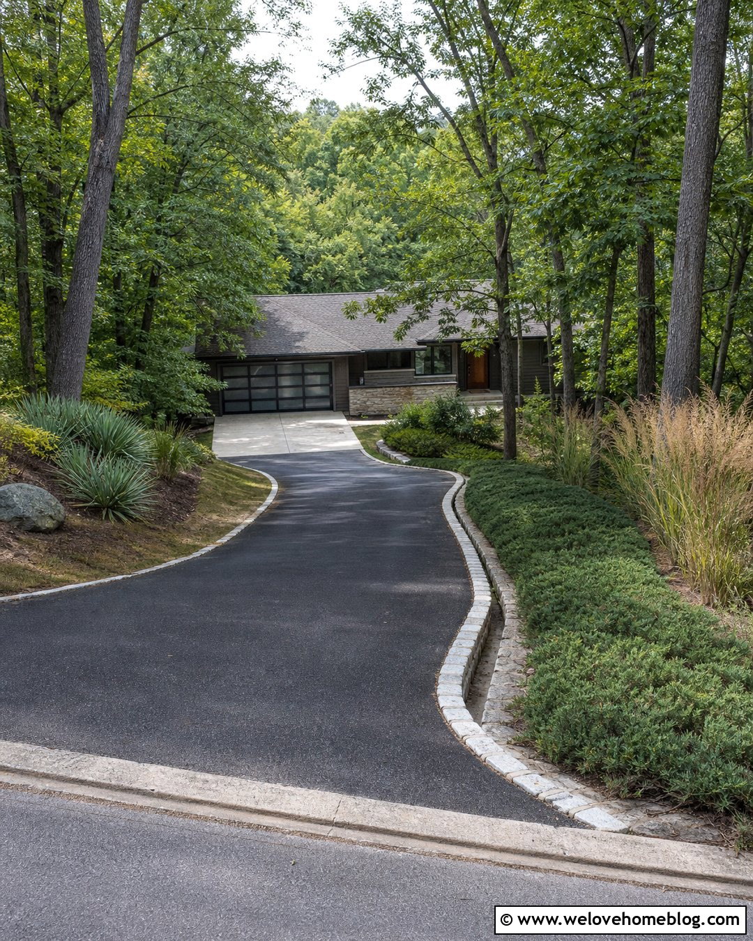 Curved Steep Downhill Asphalt Driveway