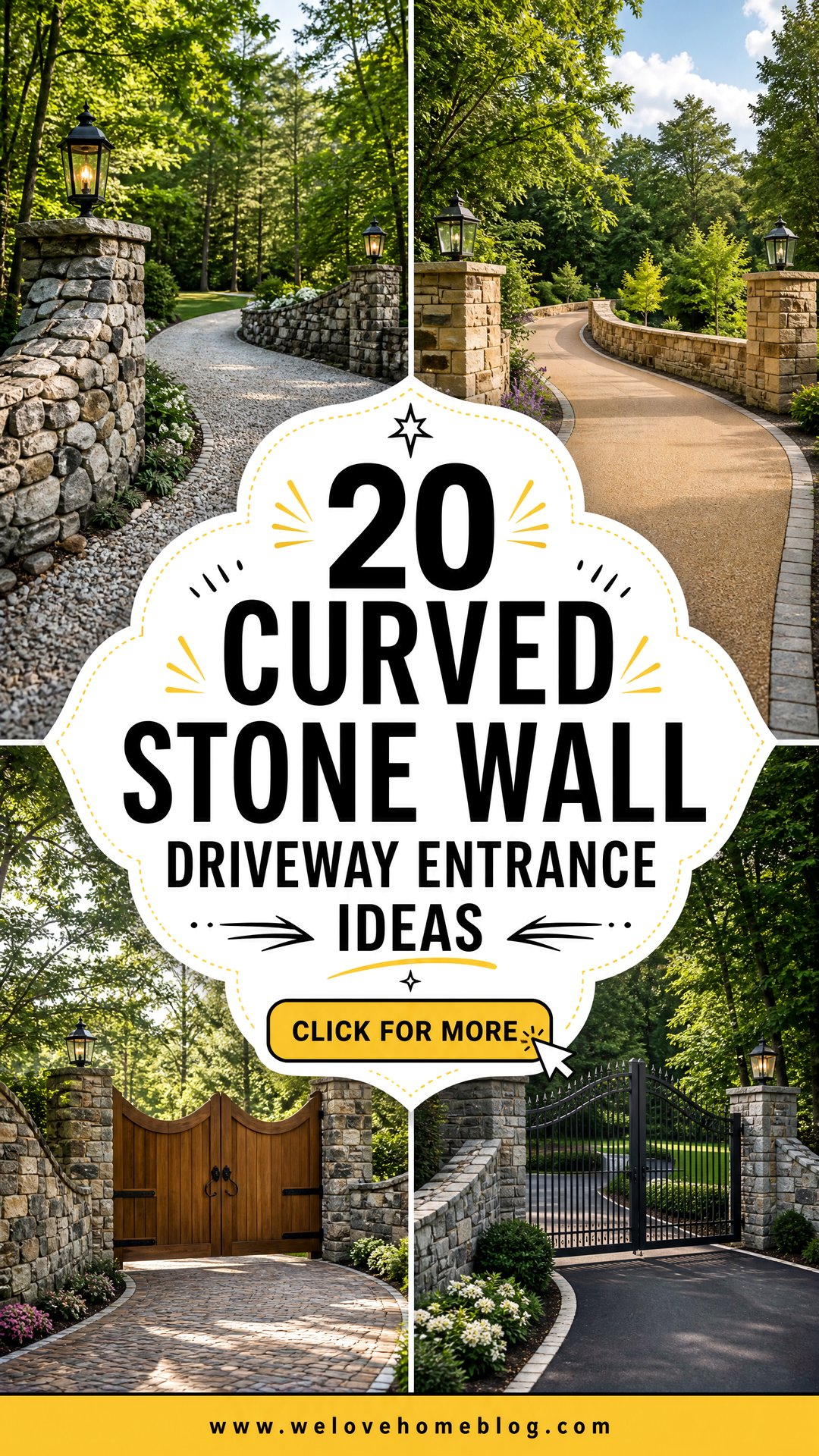 20 Curved Stone Wall Driveway Entrance Ideas Grand Entry Style - 20 Curved Stone Wall Driveway Entrance Ideas: Grand Entry Style