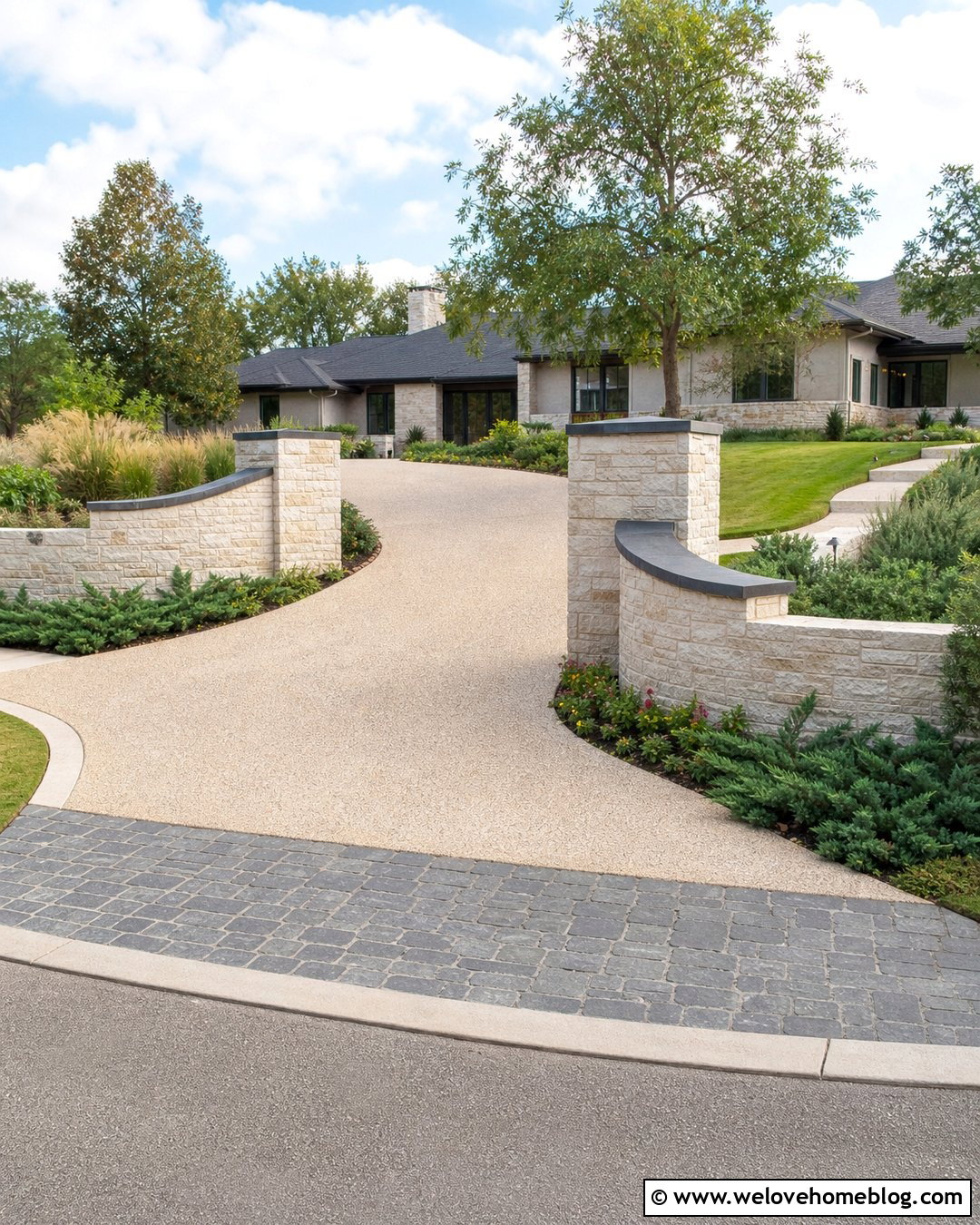 Curved Stone Wall With Address Sign - 20 Curved Stone Wall Driveway Entrance Ideas
