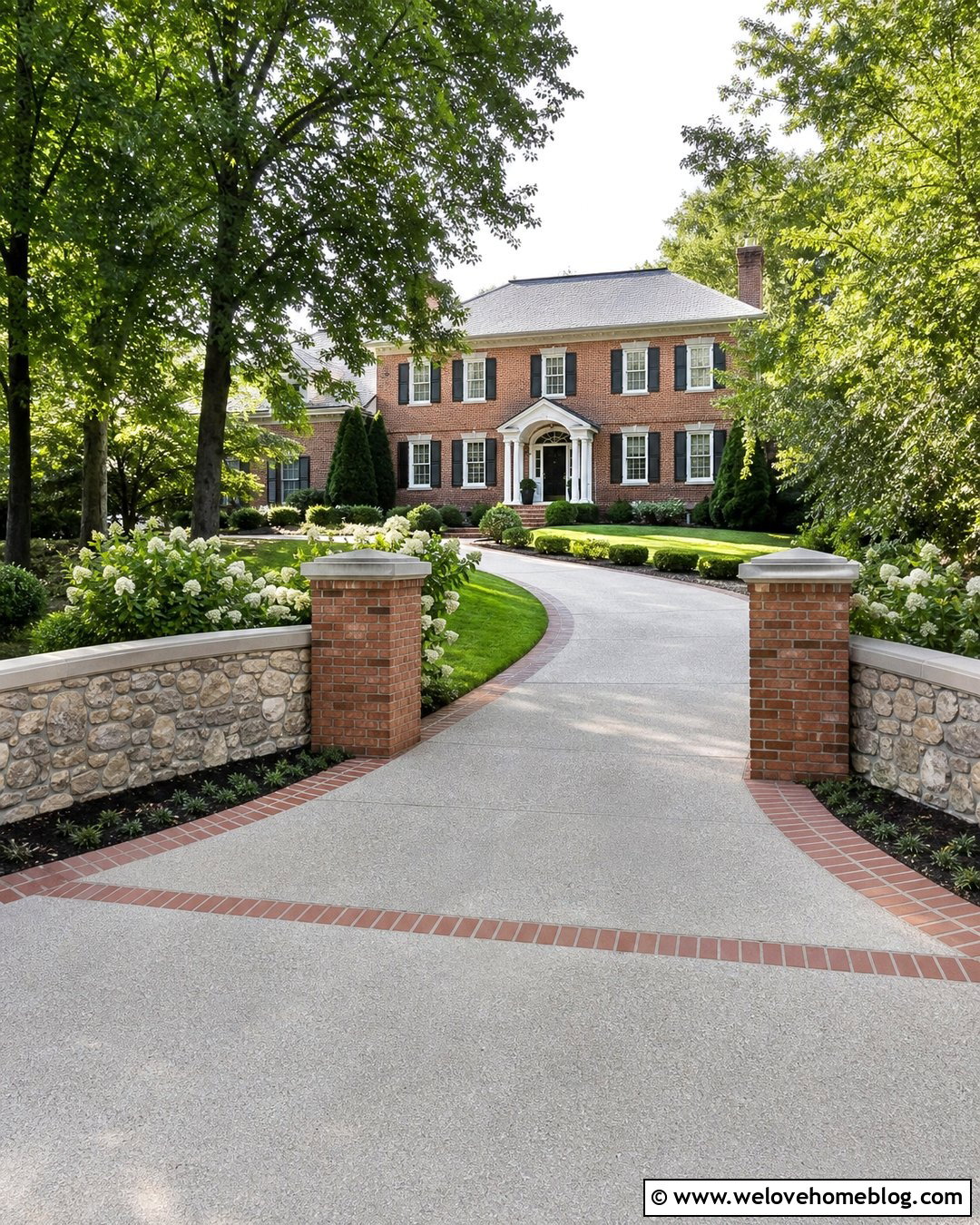 Curved Stone Wall With Brick Pillars - 20 Curved Stone Wall Driveway Entrance Ideas