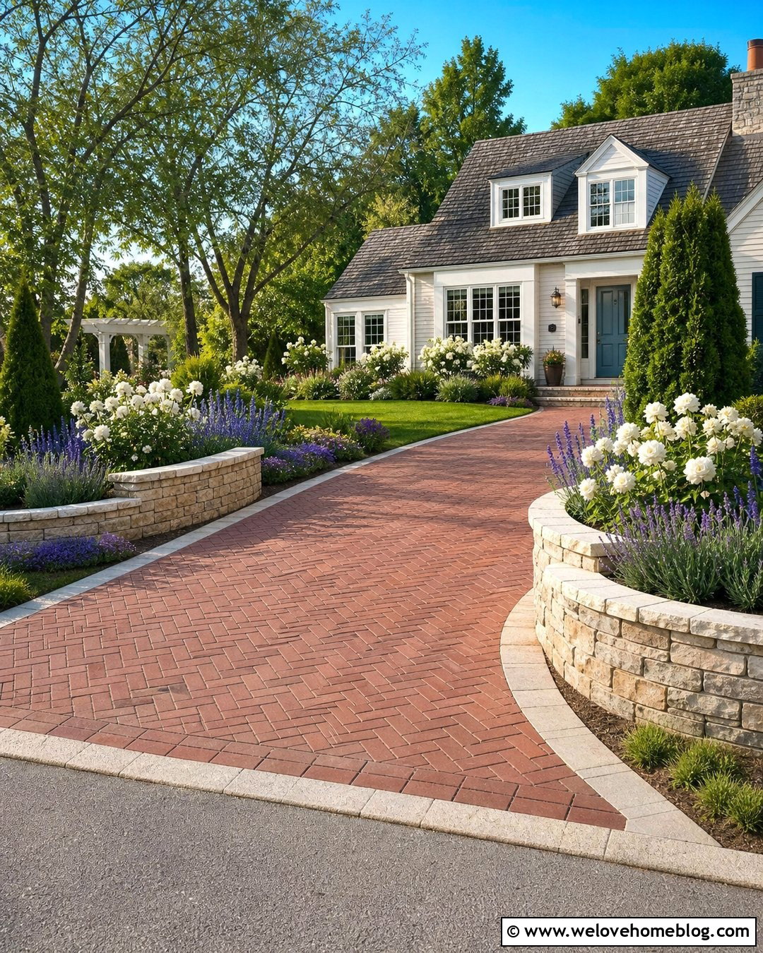 Curved Stone Wall With Flower Beds - 20 Curved Stone Wall Driveway Entrance Ideas