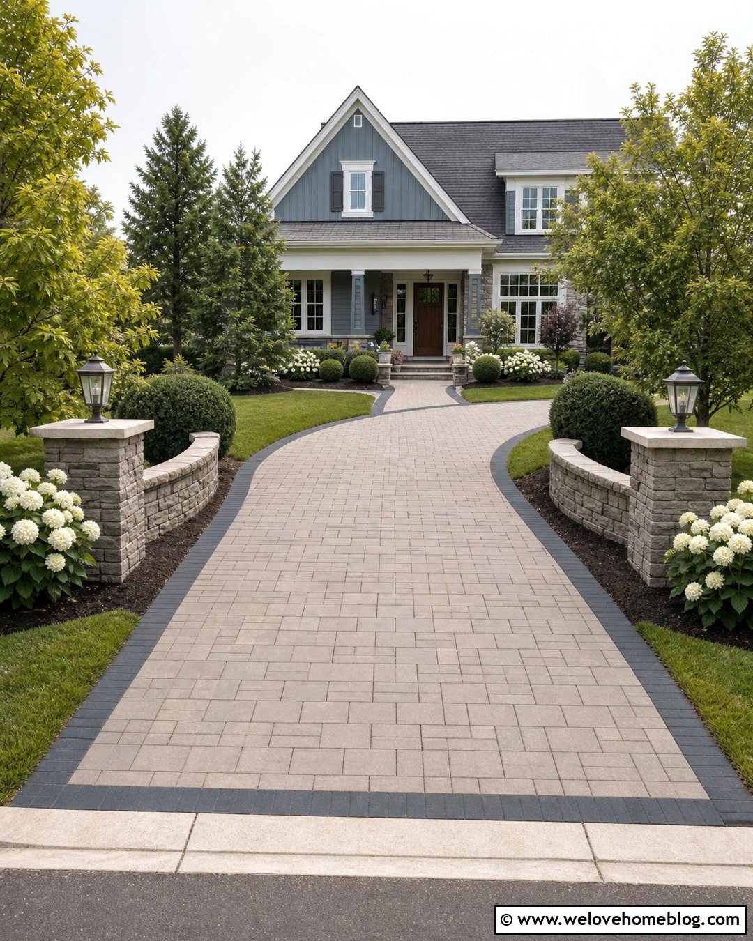 Curved Stone Wall With Paver Driveway - 20 Curved Stone Wall Driveway Entrance Ideas