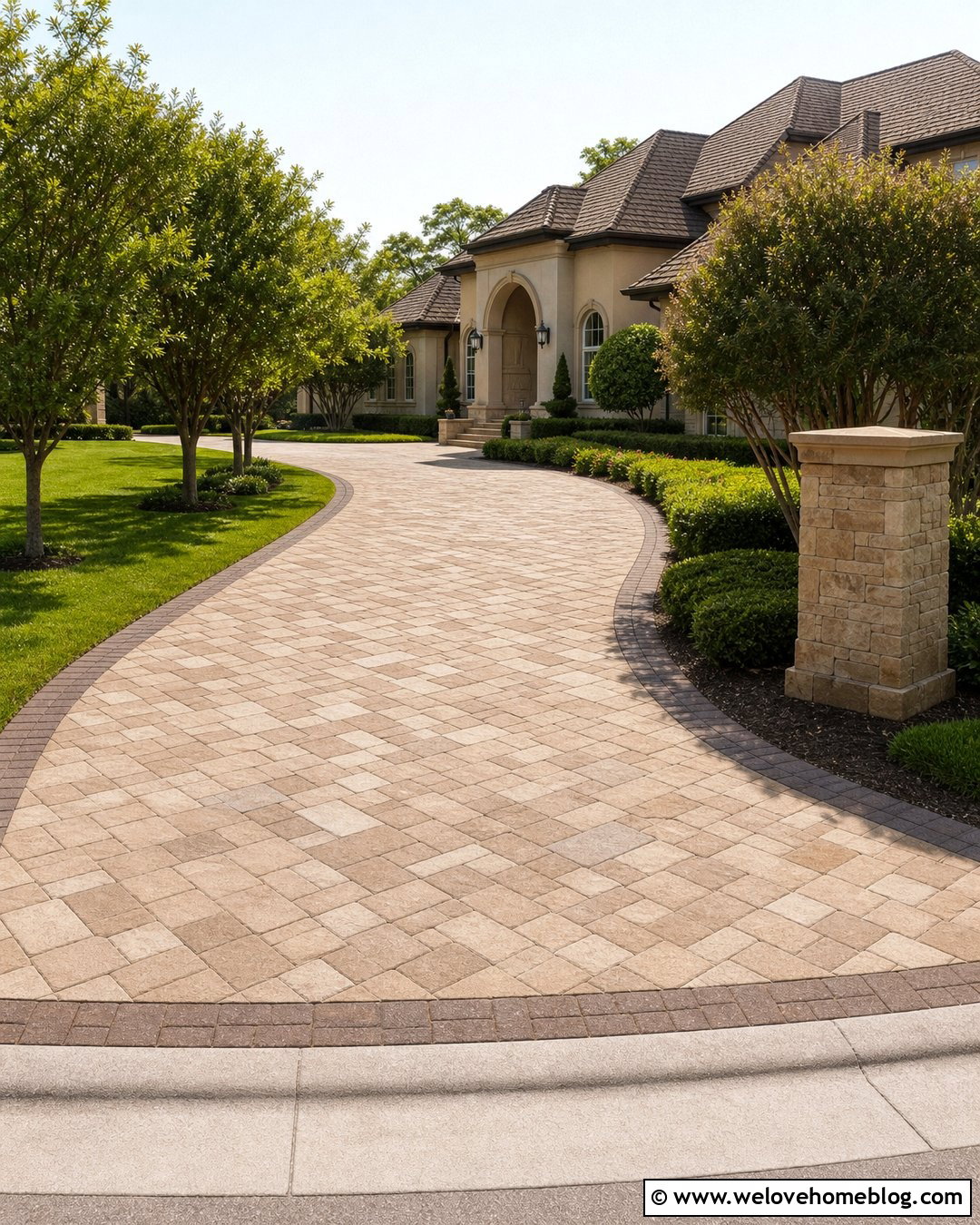 Curved Tan Paver Driveway - 35 driveway pavers design ideas