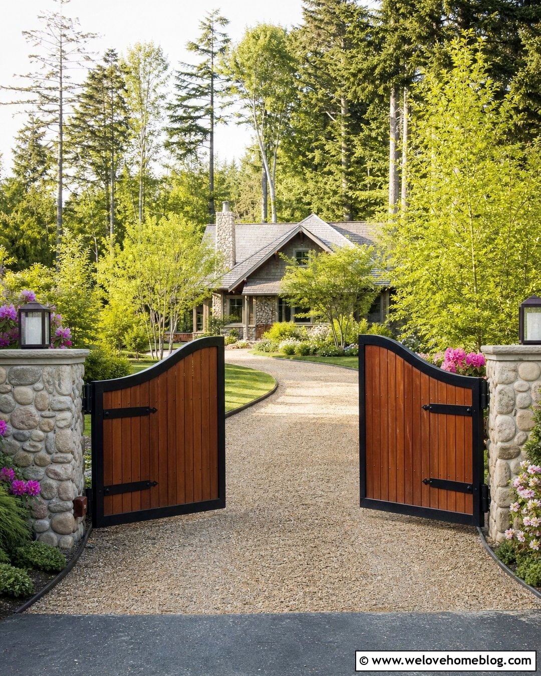 Curved Top Wood Driveway Gate - 20 Unique Driveway Gates Ideas
