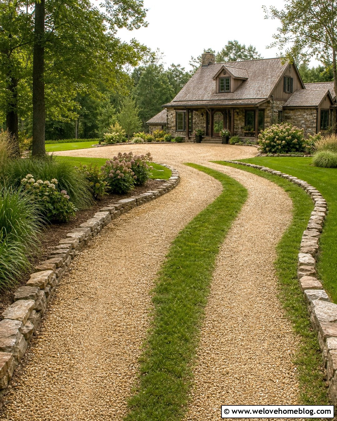 Curved Two Track Gravel Driveway With Stone Edging - 20 two track gravel driveway ideas