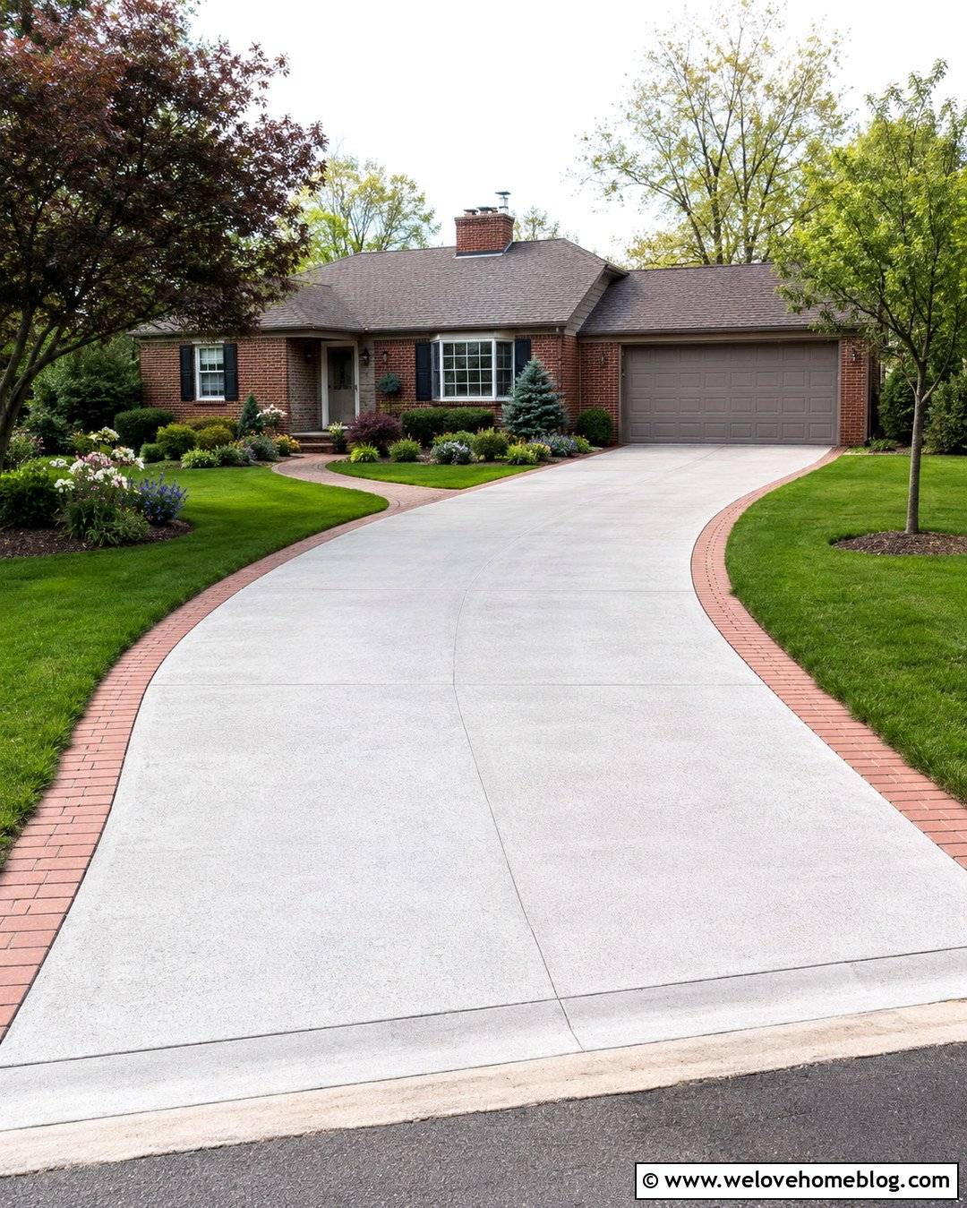 Curvy Driveway With A Brick Ribbon Border - 20 Curvy Driveway Ideas