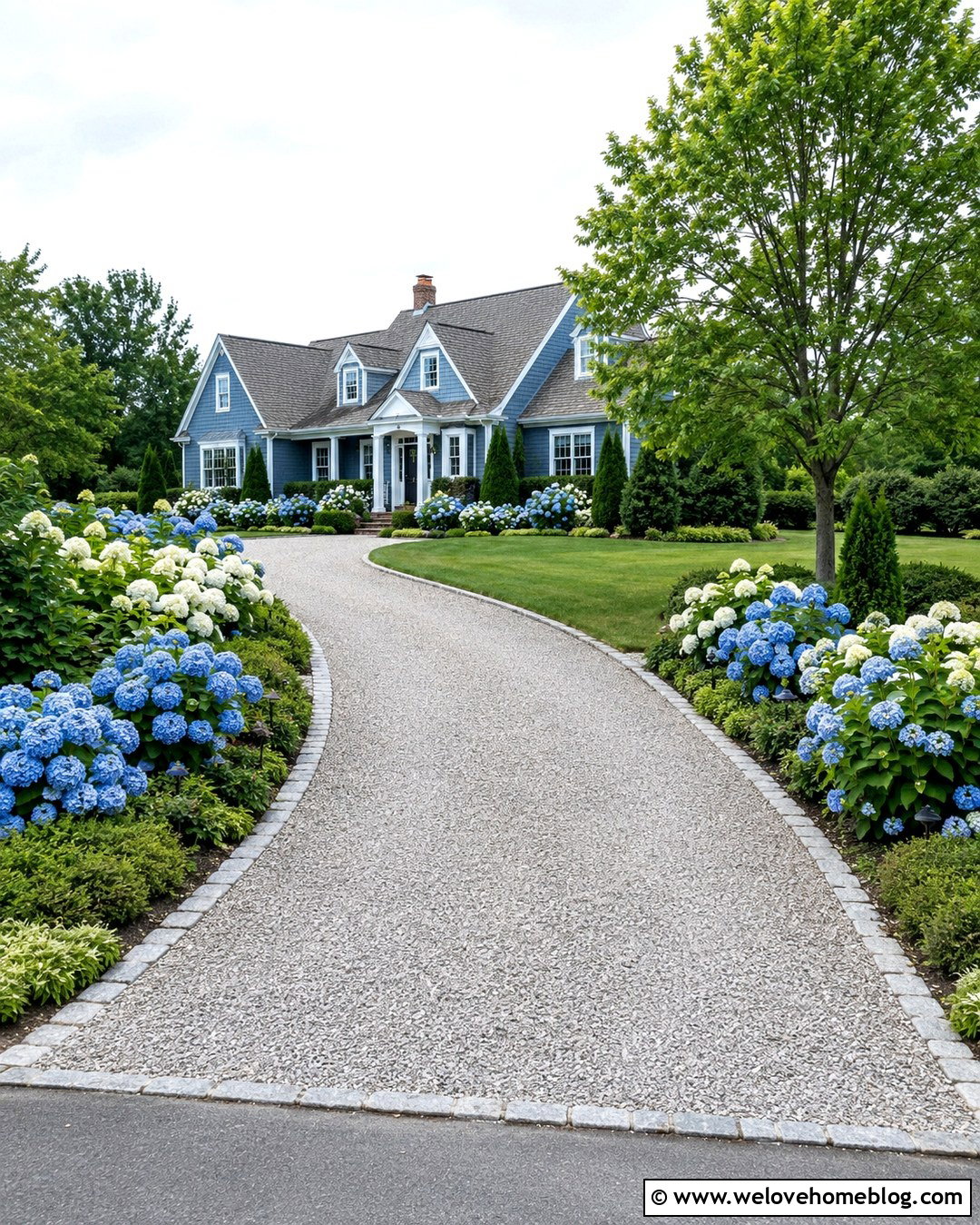 Curvy Driveway With Hydrangea Borders - 20 Curvy Driveway Ideas
