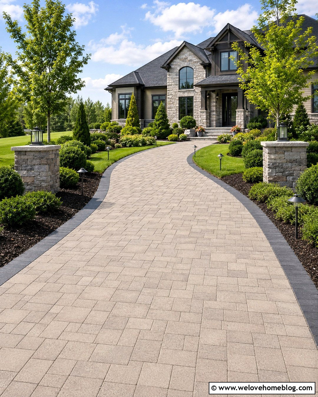 Curvy Driveway With Landscape Lighting - 20 Curvy Driveway Ideas
