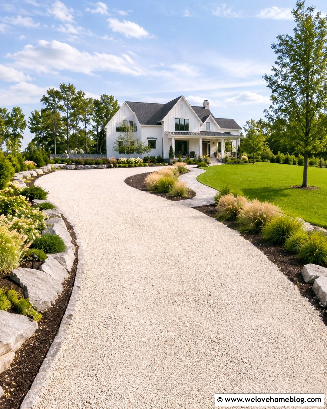 Curvy Gravel Driveway With Stone Edging - 20 Curvy Driveway Ideas