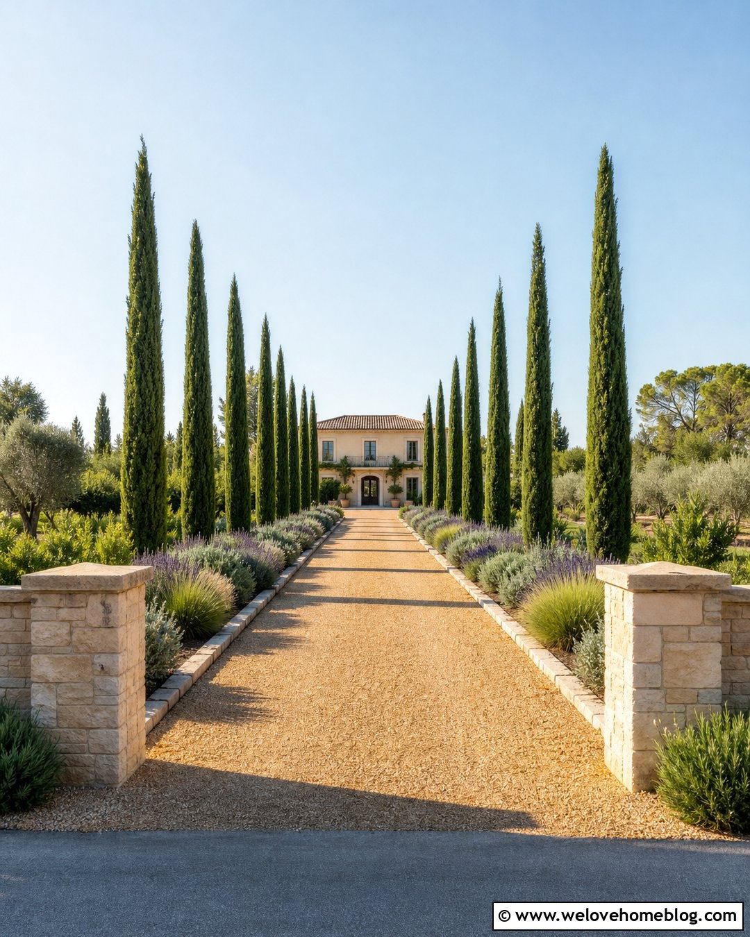 Cypress Tree Lined Gravel Driveway - 40 Tree Lined Driveway Ideas