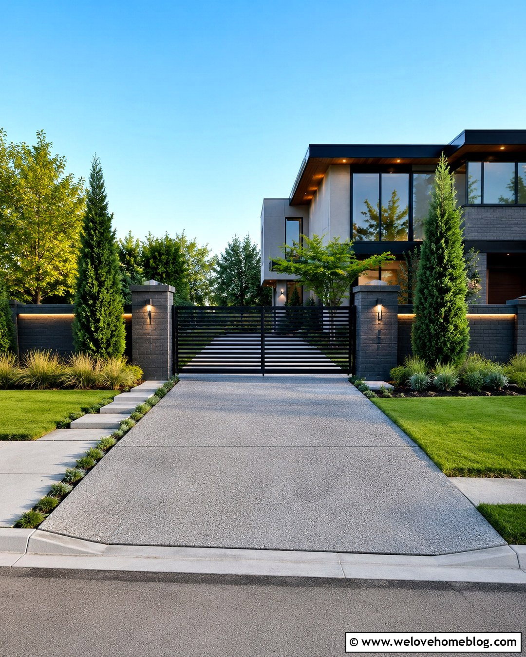 Dark Brick Driveway Gate With Horizontal Slats - 20 Luxury Brick Driveway Gate Ideas
