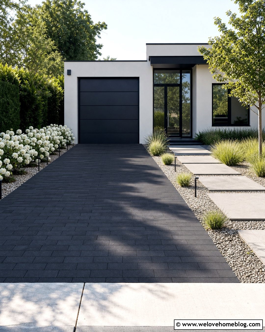 Dark Brick Paver Driveway With Modern House - 30 brick paver driveway ideas