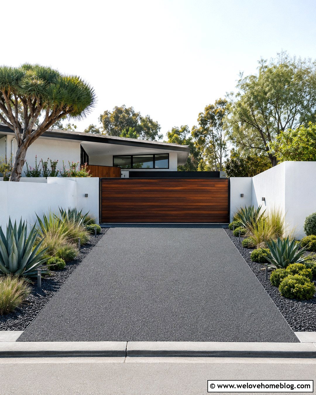 Dark Brown Minimalist Wooden Driveway Gate - 20 Brown Wooden Driveway Gate Ideas