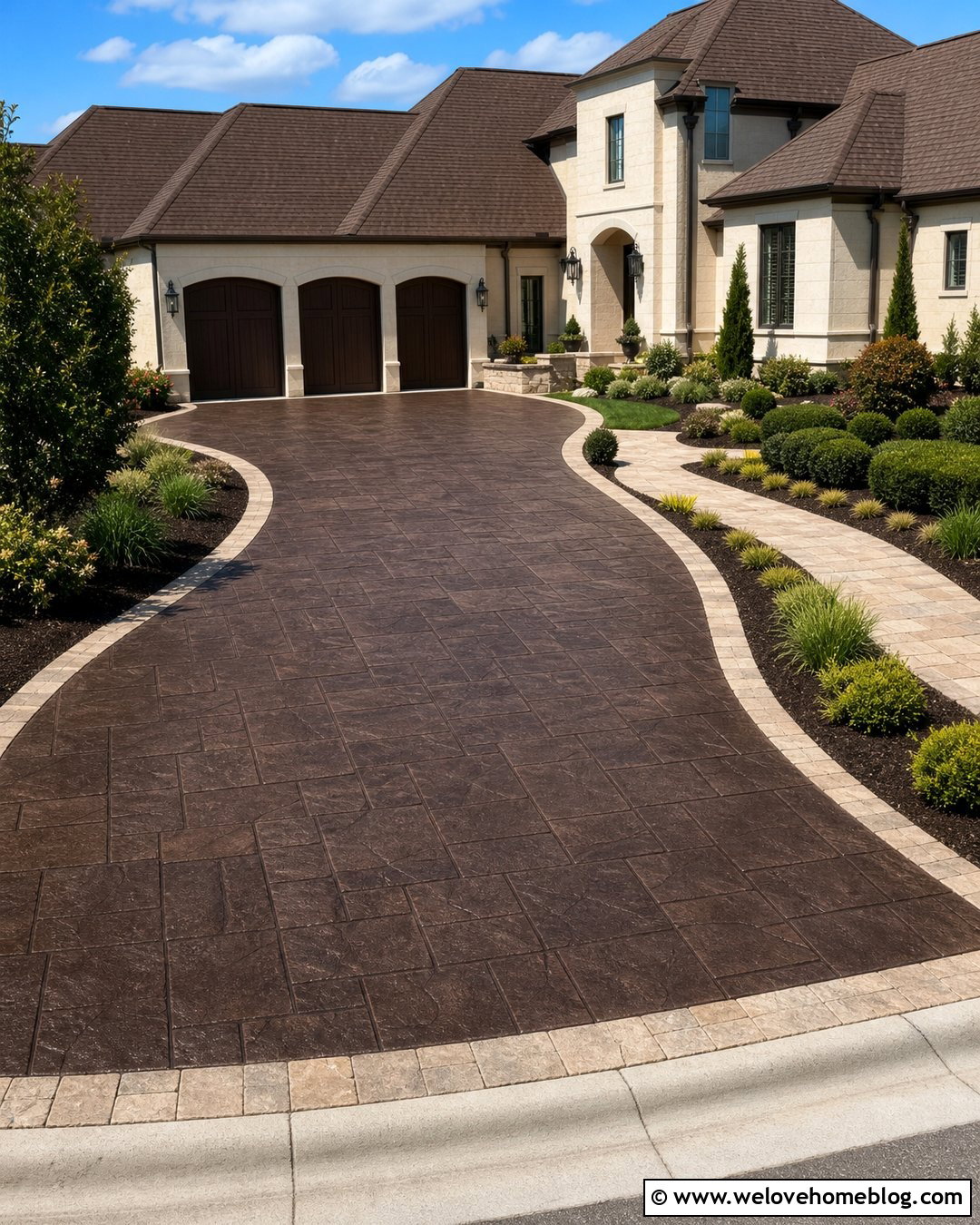 Dark Brown Stamped Concrete Driveway - 20 Brown Concrete Driveway Ideas