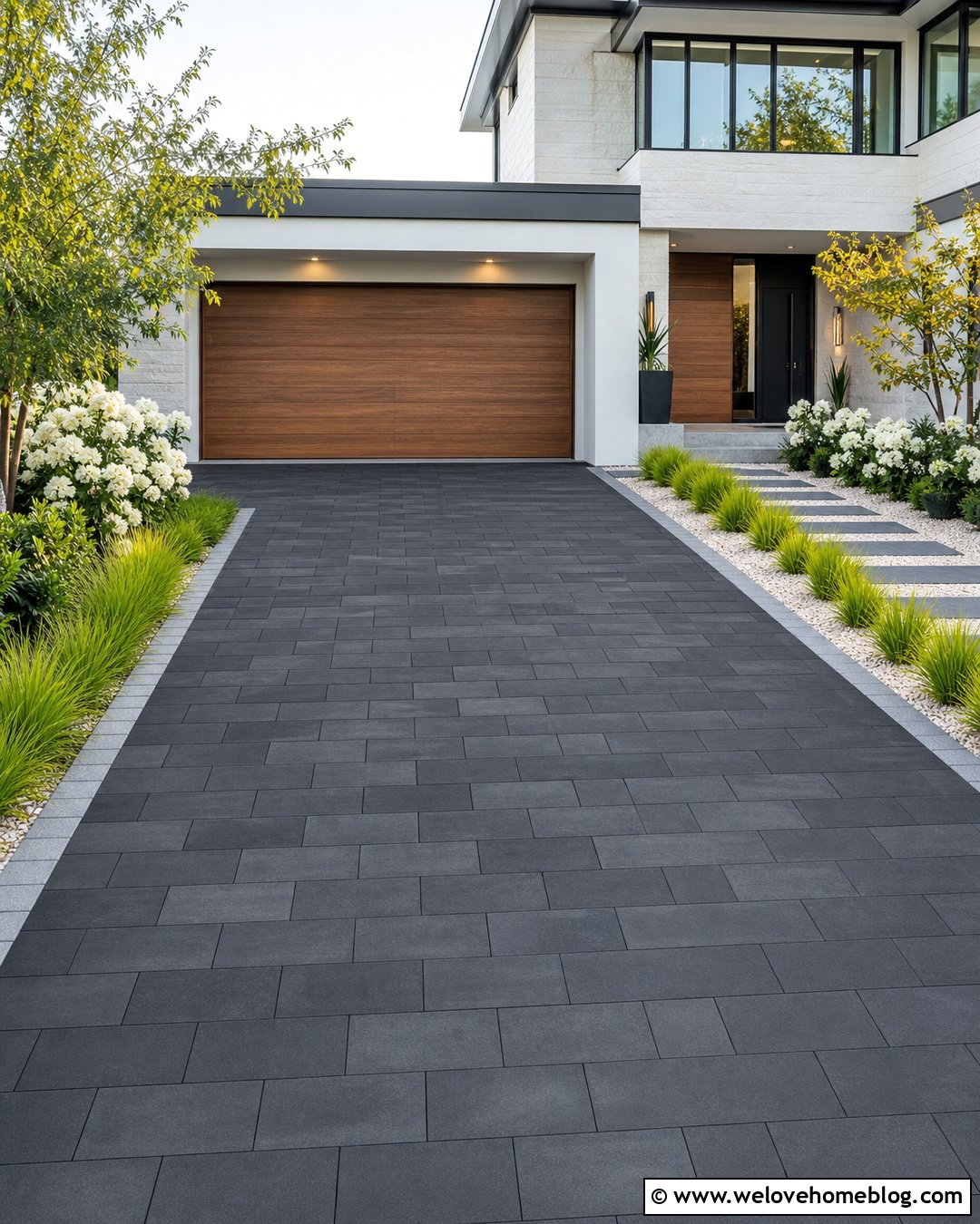 Dark Charcoal Paver Driveway - 25 Paving Driveway Ideas