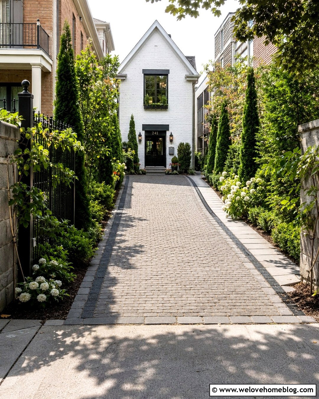 Dark Cobblestone Driveway With Modern Garden - 20 Cobblestone Driveway In Garden Ideas
