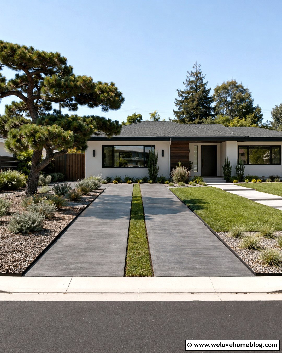 Dark Concrete Driveway With Grass Strips - 20 dark driveway ideas