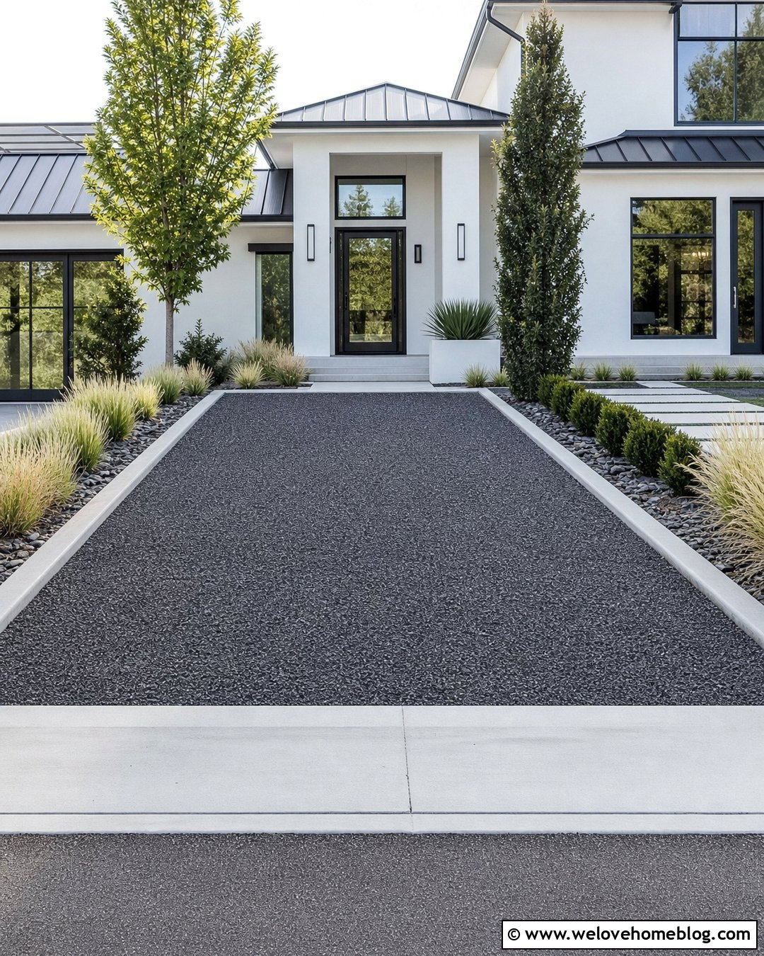 Dark Crushed Stone Driveway With Concrete Curbs - 25 Crushed Stone Driveway Ideas