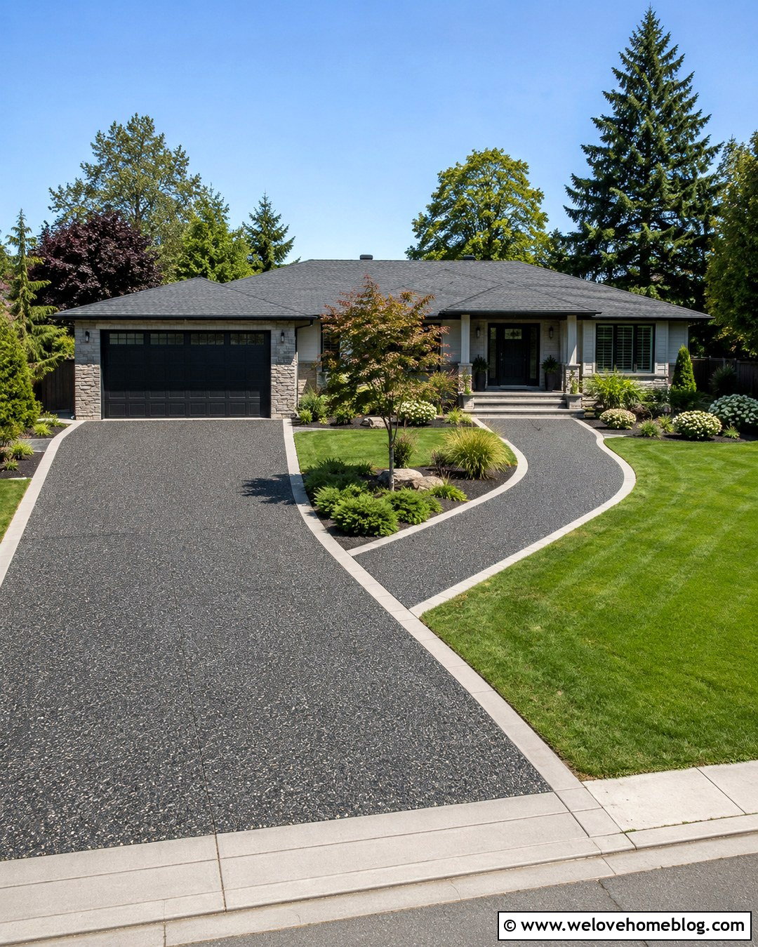 Dark Exposed Aggregate Driveway With Matching Walkway - 20 Dark Exposed Aggregate Driveway Ideas