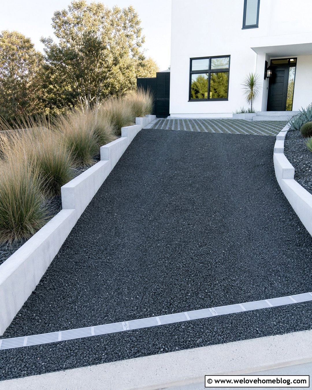 Dark Gravel Driveway With Steel Edging