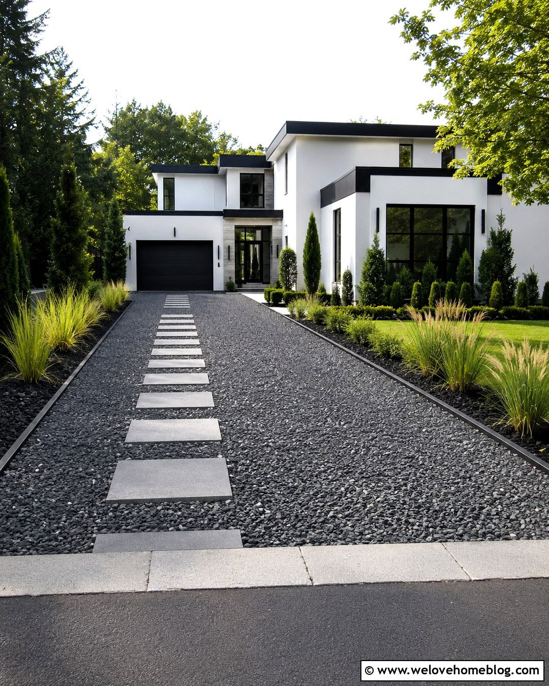 Dark Gravel Driveway With Steel Edging - 20 Dark Gravel Driveway Ideas