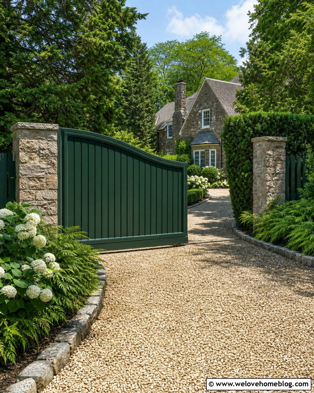 Dark Green Sliding Gate With Country Driveway - 35 sliding gate driveway ideas
