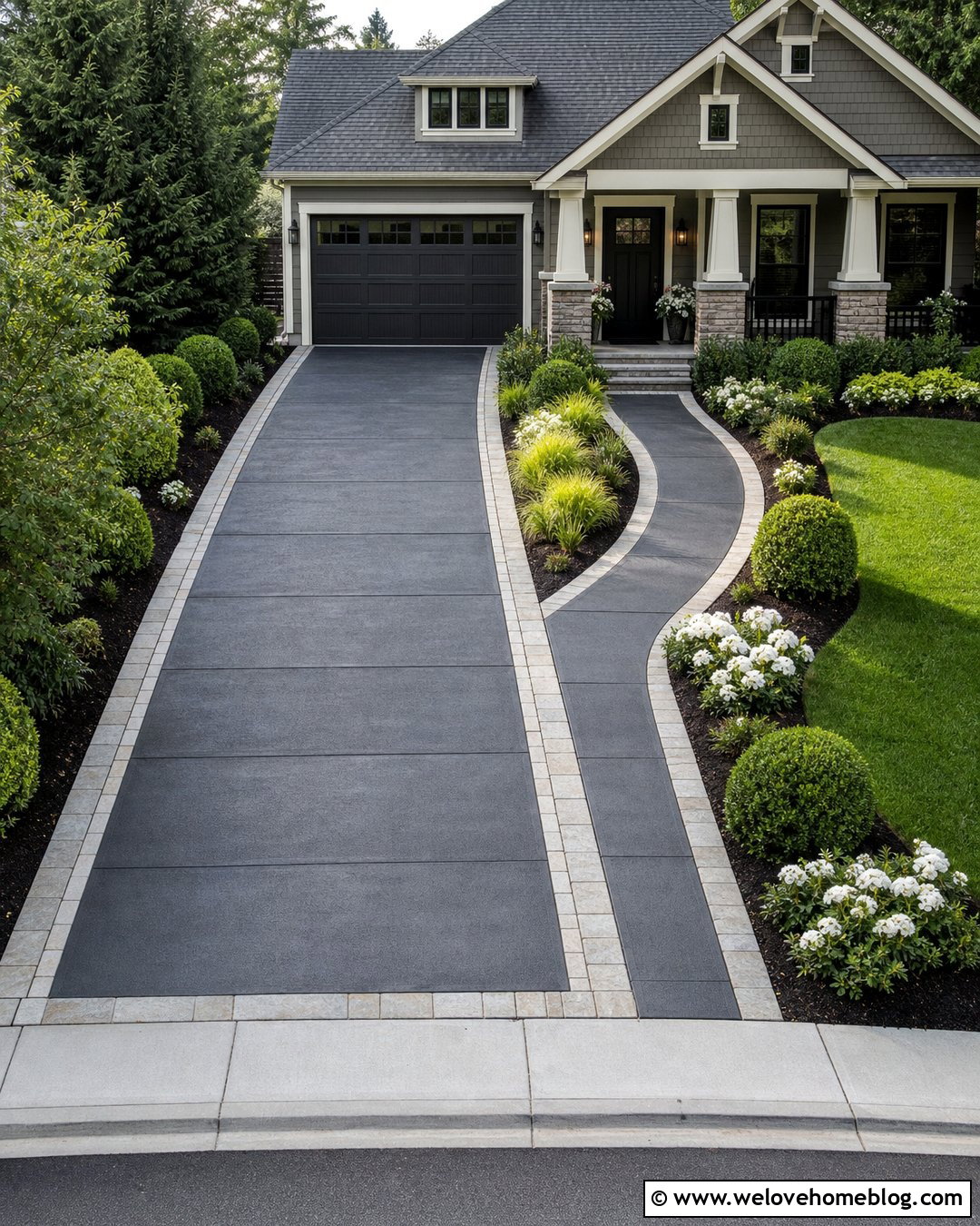 Dark Grey Concrete Driveway With Matching Walkway - 20 Dark Grey Concrete Driveway Ideas
