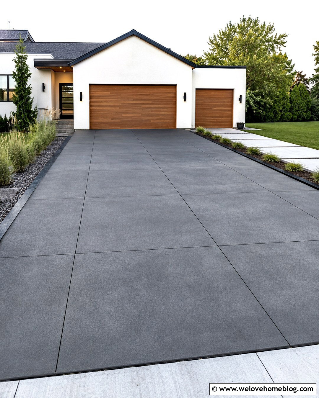 Dark Grey Concrete Driveway With Modern Landscaping - 20 Dark Grey Driveway Ideas