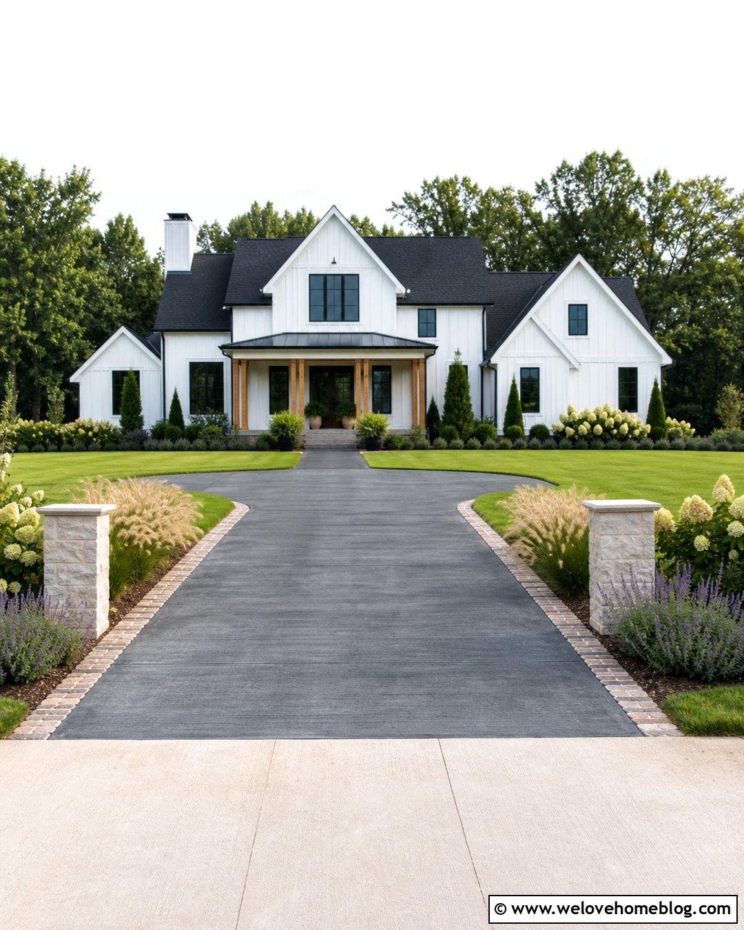 Dark Grey Concrete Modern Farmhouse Driveway - 20 Dark Grey Concrete Driveway Ideas