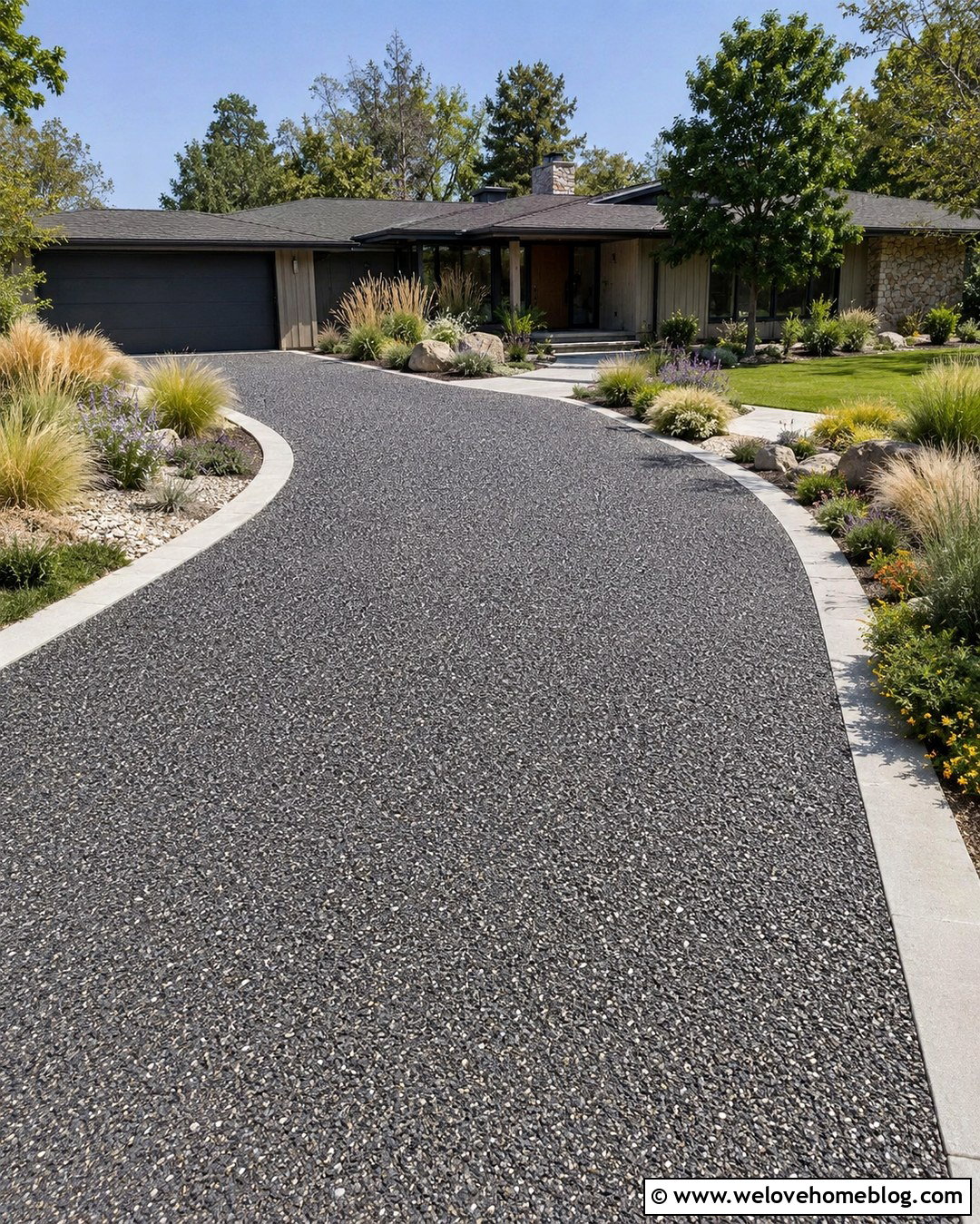 Dark Grey Exposed Aggregate Driveway - 20 Dark Grey Driveway Ideas